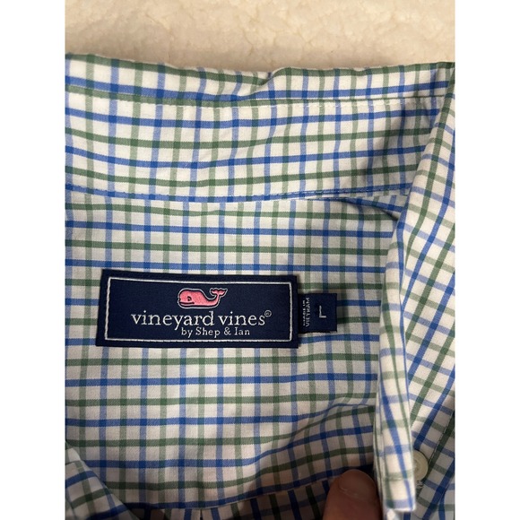 Vineyard Vines Gingham Button Down Shirt Men's Large Blue Green Long Sleeve - Picture 3 of 9
